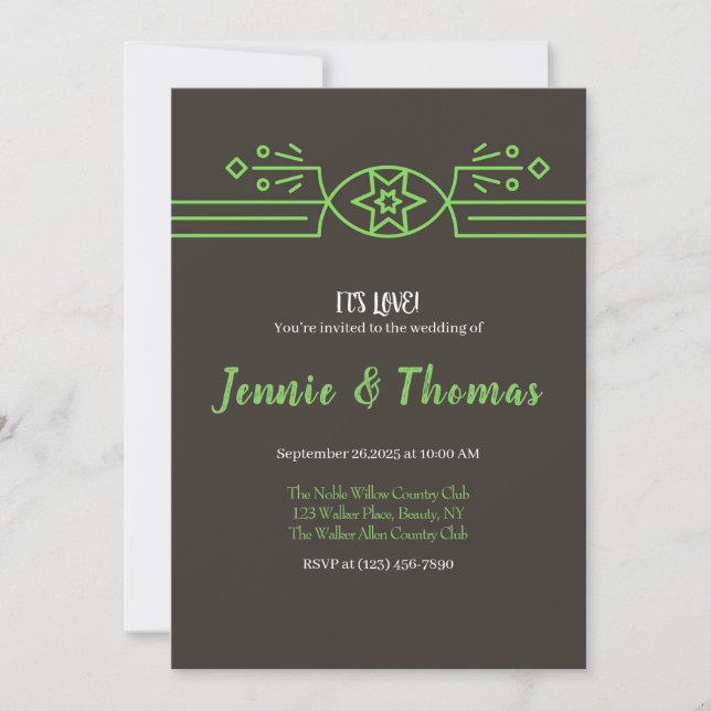 Green and Black Bordered Wedding Invitations (Front)