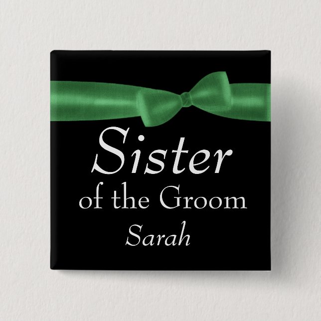 Green and Black Bow Wedding Party Role Name Pin (Front)
