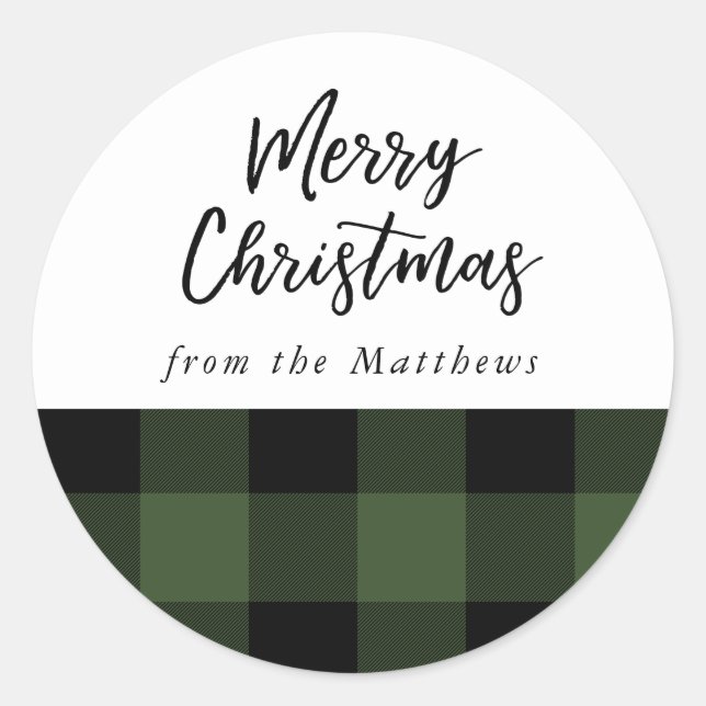 Green and Black Buffalo Check, Christmas Sticker (Front)