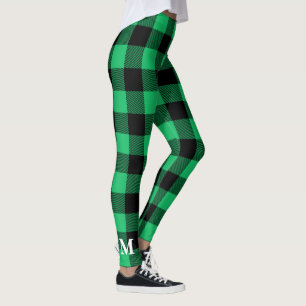 Green and Black Buffalo Check Gingham Holiday   Le Leggings