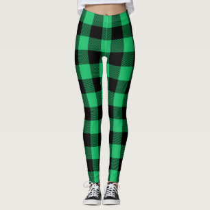 Green and Black Buffalo Check Gingham Holiday Leggings