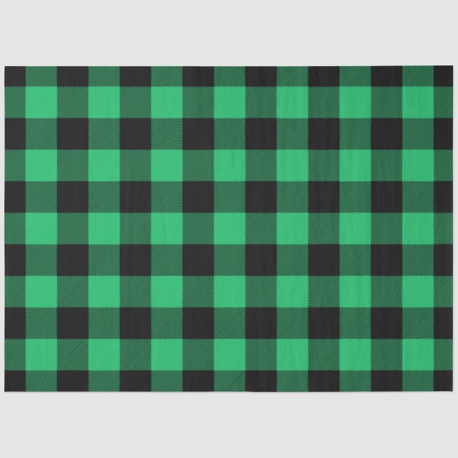 Green and Black Buffalo Check Gingham Holiday   Tissue Paper (Front)