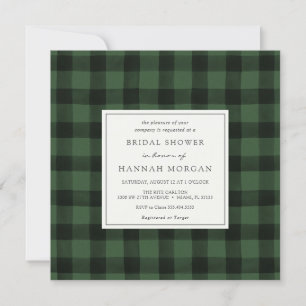 Green and Black Buffalo Plaid Bridal Shower Invitation