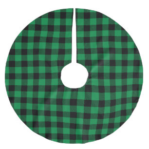 Green and Black Buffalo Plaid Patter Brushed Polyester Tree Skirt