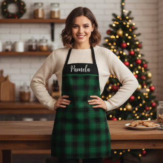 Green and Black Buffalo Plaid Tartan Custom Apron