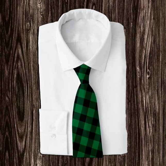 Green and Black Buffalo Plaid Tie, Rustic Tie (Creator Uploaded)