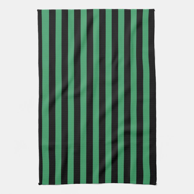 Green and black candy stripes kitchen towel (Vertical)