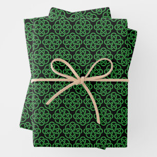 Green and Black Celtic Shield Knot  Wrapping Paper Sheet
