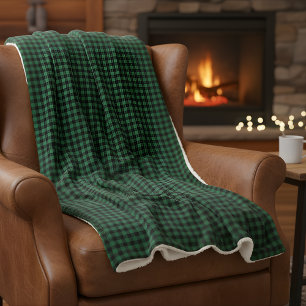 Green And Black Chequered Pattern Buffalo Plaid Sherpa Blanket