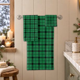Green and Black Cozy Plaids Bath Towel Set