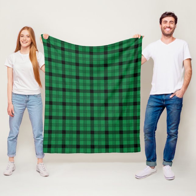 Green and Black Cozy Plaids Fleece Blanket (In Situ)