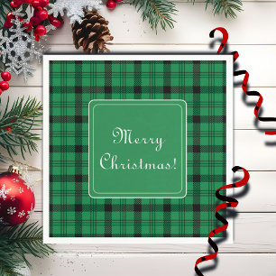 Green and Black Cozy Plaids Merry Christmas Napkin