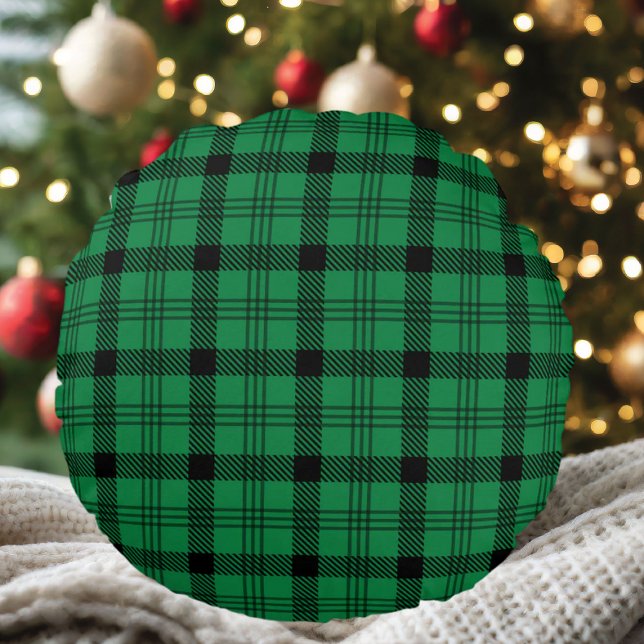 Green and Black Cozy Plaids Round Pillow (Creator Uploaded)