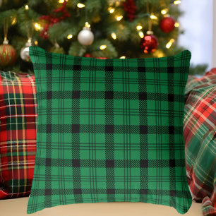 Green and Black Cozy Plaids Throw Pillow