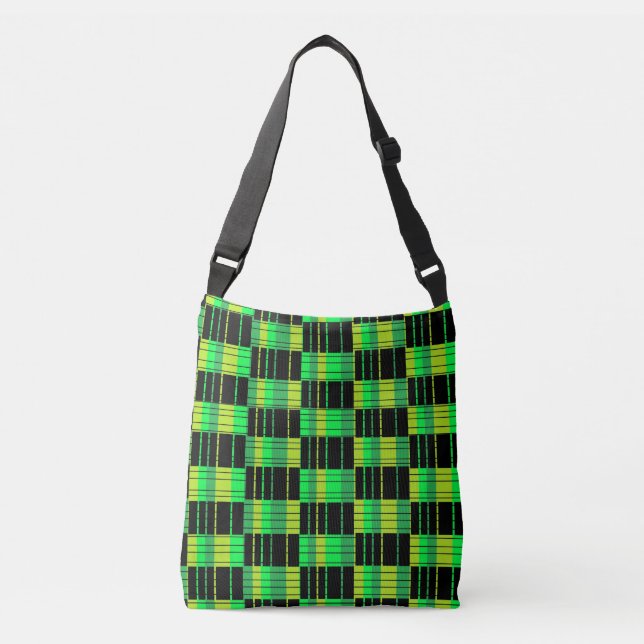 Green and Black Cross Body Bag Abstract Plaid Tote (Front)