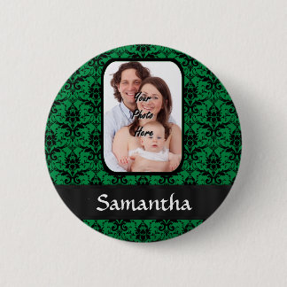 Green and black damask 2 inch round button