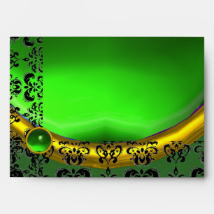 GREEN AND BLACK DAMASK EMERALD GOLD ENVELOPE