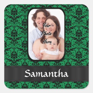 Green and black damask square sticker