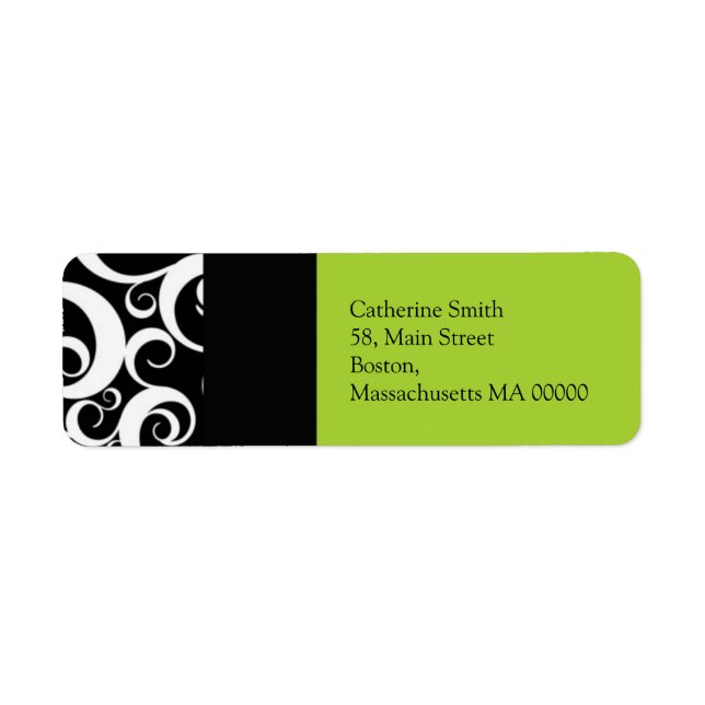 Green and Black Damask Swirls Address Labels (Front)