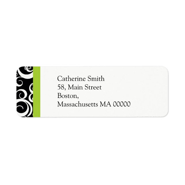 Green and Black Damask Swirls Address Labels (Front)