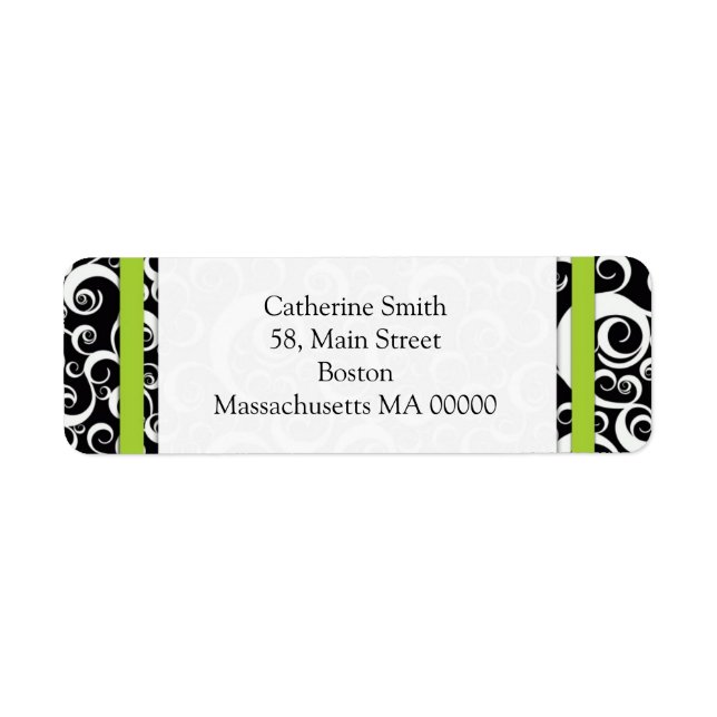 Green and Black Damask Swirls Address Labels (Front)