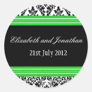Green and Black Damask Wedding Sticker