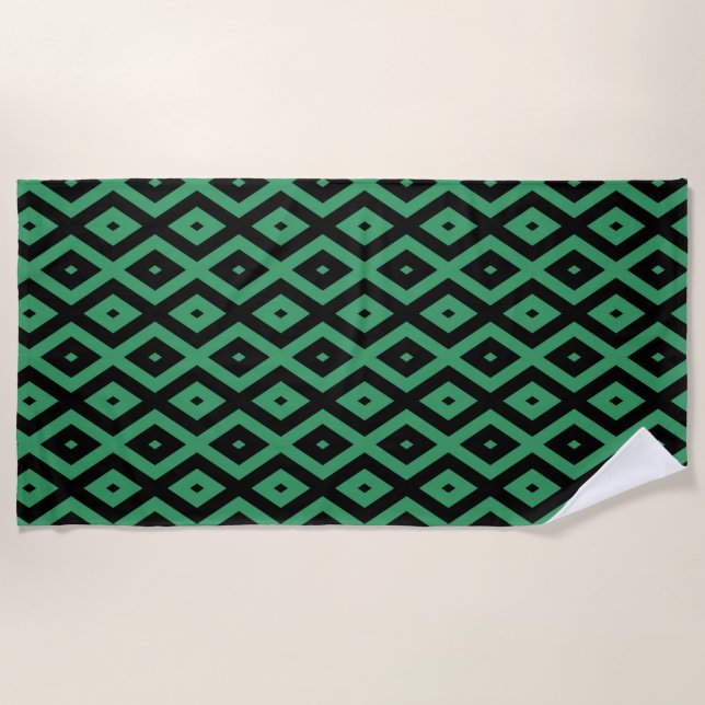Green and black diamond pattern beach towel (Front)