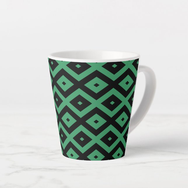 Green and black diamond pattern latte mug (Right Angle)