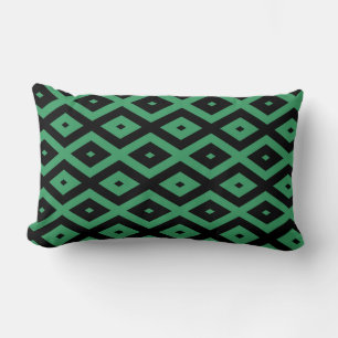 Green and black diamond pattern lumbar pillow