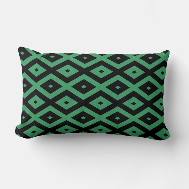 Green and black diamond pattern lumbar pillow (Front)