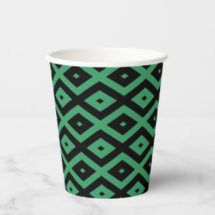 Green and black diamond pattern paper cups