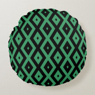 Green and black diamond pattern round pillow