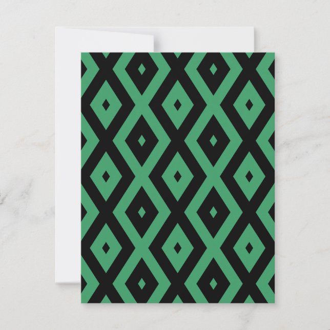 Green and black diamond pattern RSVP card (Front)