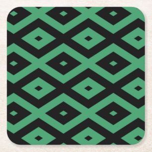 Green and black diamond pattern square paper coaster