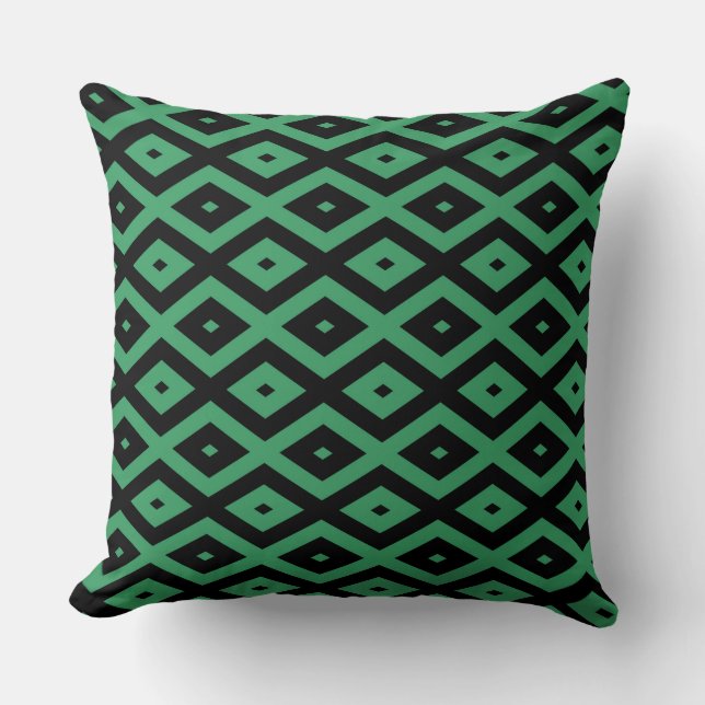 Green and black diamond pattern throw pillow (Front)