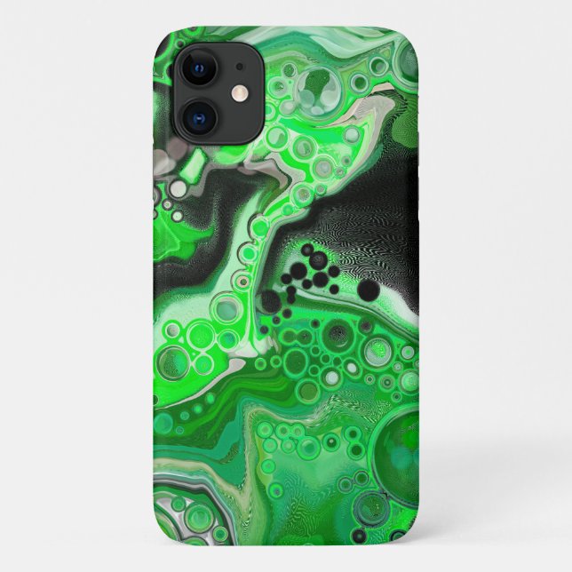 Green and Black Digital Fluid Art Pour Painting  Case-Mate iPhone Case (Back)