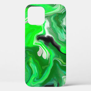 Green and Black Digital Fluid Art Pour Painting   iPhone 12 Pro Case