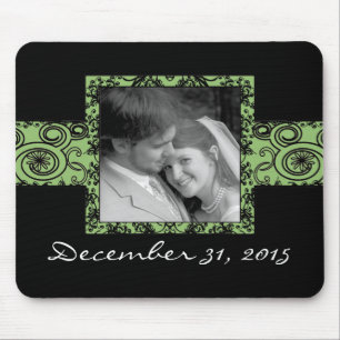 Green and Black Floral Swirls Mouse Pad