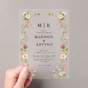 Green and Black Floral Wedding Invitation