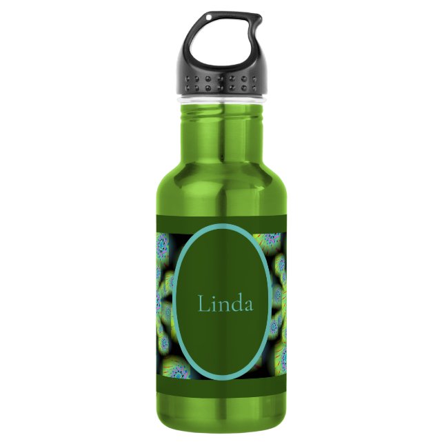 Green and black flower like abstract design 532 ml water bottle (Front)