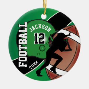 Green and Black Football Player Ceramic Ornament
