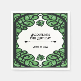 Green and Black Gated Rose Princess Birthday  Napkin
