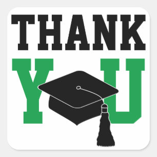 Green and Black Graduation Thank You Square Sticker