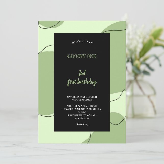 GREEN AND BLACK GROOVY INVITATION (Standing Front)