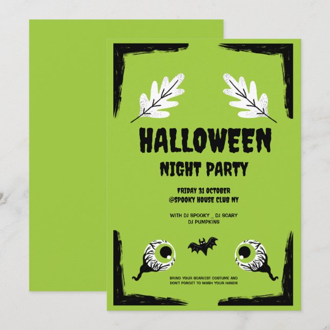 Green and Black Halloween Party,  Halloween Party  Invitation (Front/Back)