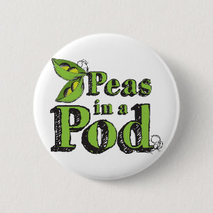 Green and Black Hand Drawn Two Peas in a Pod 2 Inch Round Button