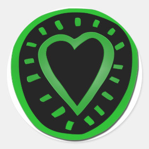 Green and black Heart 1 Round Sticker