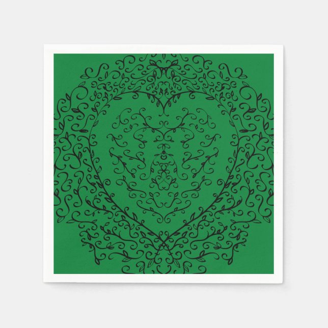 Green and Black Heart Wedding Napkin (Front)