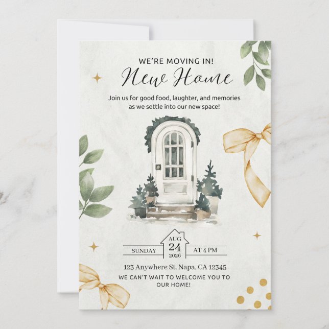 Green and Black Illustrated Housewarming Invite (Front)