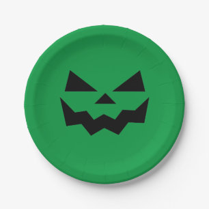 Green and Black Jack-o-lantern pumpkin face Paper Plate